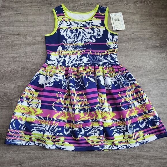 Marmellata Floral Stripe Scuba Skater Dress-MULTI-8 - Picture 2 of 5